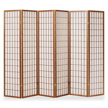 Homestyle4U Pregrada za prostor, 6-delna Shoji zložljiva, 175x264x2,2 cm, rjava