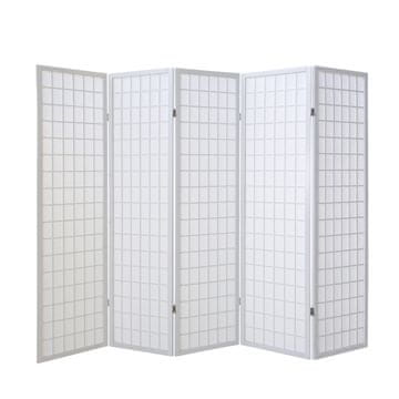 Homestyle4U Pregrada za prostor, Shoji 5-delna, 220x2,2x175 cm, bela