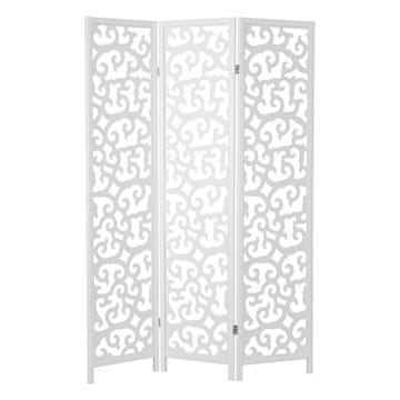 Homestyle4U Pregrada za prostor, 3-delni zložljiv paravan, 175x130x2,2 cm, bela