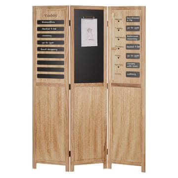 Homestyle4U Pregrada za prostor, 3-delni zložljivi organizator s tablo, 120x2x170 cm, rjava