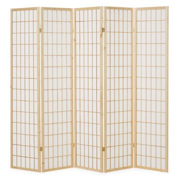 Homestyle4U Pregradna stena, 5-delna Shoji zložljiva, 220x2,2x175 cm, rjava