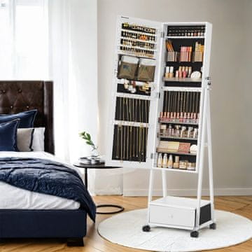 Songmics Omara za nakit s celotno dolžino ogledala, 41.5x37x152.5 cm, bela
