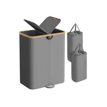 Songmics Košara za perilo 2 predelka 52x38.5x75 cm siva bež