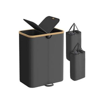 Songmics Košara za perilo 2 predelka 52x38.5x75 cm črna