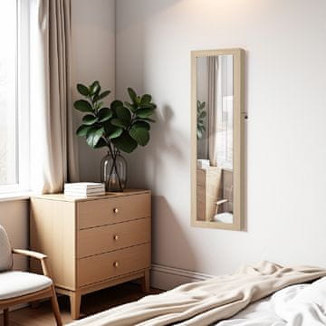 Songmics Stenska omarica za nakit z ogledalom 37x10x120 cm rjava
