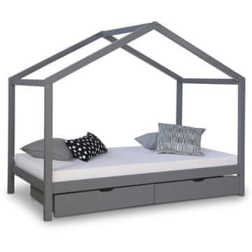 Homestyle4U Otroška postelja z vzmetnico in predalom, 208x160x96 cm, siva