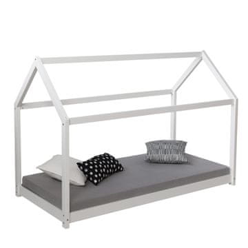 Homestyle4U Otroška postelja v obliki hiške, 206x141x96 cm, bela