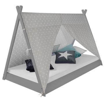 Homestyle4U Otroška postelja, postelja v obliki tipi šotora z vzmetnico, 90x200 cm, siva