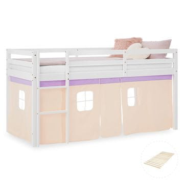 Homestyle4U Podstrešna postelja, 207,5x110x99,5 cm, bela, vijolična, oranžna