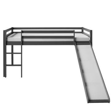 Homestyle4U Pograd, Visoka postelja s toboganom, 207,5x110x219,5 cm, siva