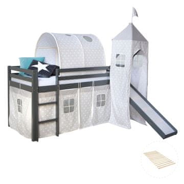 Homestyle4U Pograd s toboganom in stolpom, 207,5x228x219,5 cm, siva