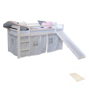 Homestyle4U Pograd s toboganom, 207,5x110x219,5 cm, bela siva