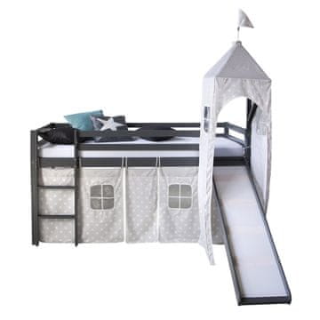 Homestyle4U Otroška pogradna postelja s toboganom in stolpom, 207x150x97 cm, siva