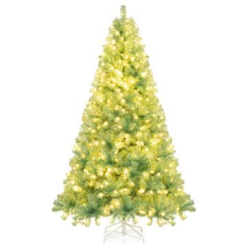 Costway Umetno božično drevo 225 cm z LED lučmi tople bele barve zeleno