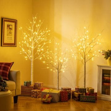 Costway 3 predhodno osvetljena breza 120 cm, 150 cm, 180 cm z 216 toplo belimi LED diodami