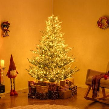 Costway Umetno božično drevo 210 cm, 1074 vejic, 450 toplih belih LED, 13 načinov, snežni premaz