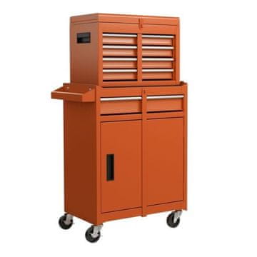 Costway Mobilna delovna omara 2-v-1 s 5 drsnimi zaklepnimi predali, oranžna