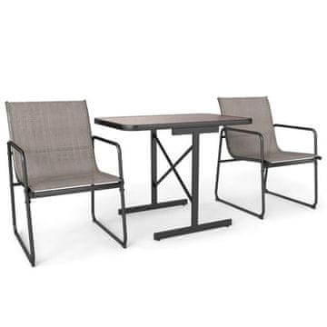 Costway 3-delni bistro set za teraso z pravokotno jedilno mizo in tkaninskimi naslanjači rjave barve