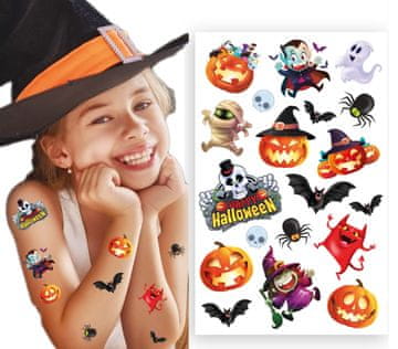 Guirca Barvite začasne tetovaže HALLOWEEN Male pošasti Pošasti Pumpkin Ghost 19 kosov.