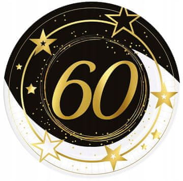 Fiestas Guirca Papirnati krožniki 60. rojstni dan Sixty Gold Black 23 cm 6 kosov