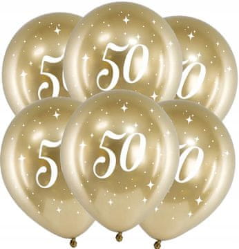 Baloni za 50. rojstni dan, petdeset zlatih, sijočih kromiranih, 6 kosov.