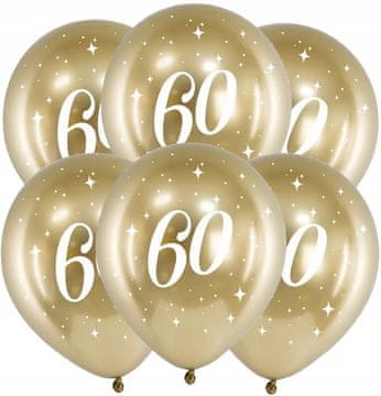 Baloni za 60. rojstni dan, 6 kosov, zlati, sijajni, kromirani.
