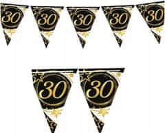 Fiestas Guirca Papirnata girlanda z zastavicami in transparenti za 30. rojstni dan, črno-zlata, zabava, 300 cm