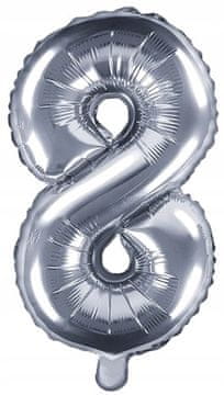 Folija balon številka "8" 35cm srebrn kovinski 1 kos.