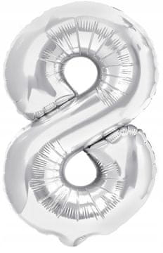 PartyPal Folija balon številka 8 EIGHT srebrn 100 cm, 1 kos.