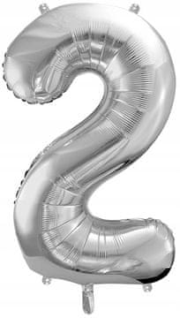 Folija balon številka "2", srebrn, 86 cm, 1 kos.