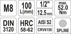 YATO KLJUČ Z ZOBČENIM DRŽALOM 1/2"" M8 D100MM / YT-04352 /