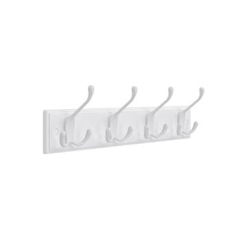 Songmics Stenski obešalnik za plašče 4 trojni kljuki 40x11x7 cm bela