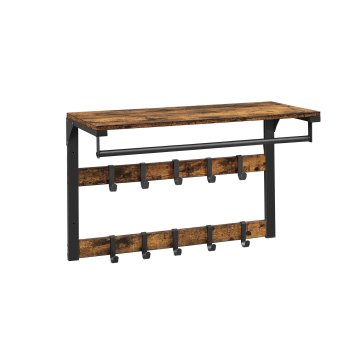 Songmics Stenski obešalnik za plašče 65x30x42 cm rjav
