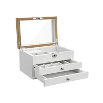 Songmics Škatla za nakit 3 nivoji 24.5x17x14.5 cm bela