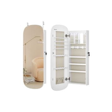 Songmics Stenska omarica za nakit z ogledalom, 10x42x108 cm, bela
