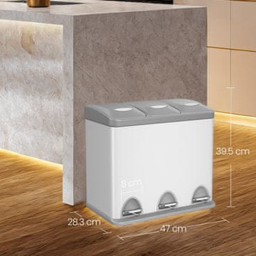 Songmics Kuhinjski smetnjak 3 predelki 47x28.3x39.5 cm bel