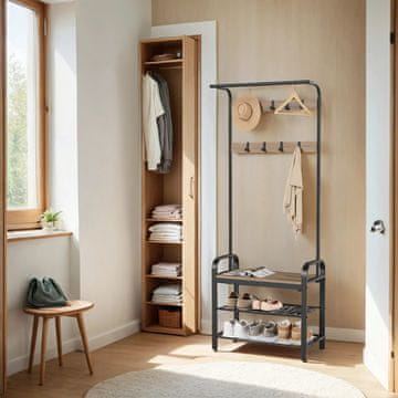 Songmics Obešalnik s klopjo za čevlje 33.7x72x183 cm rjav