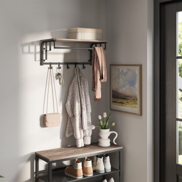Songmics Stenski obešalnik za plašče 30x66x27 cm sivo-bež