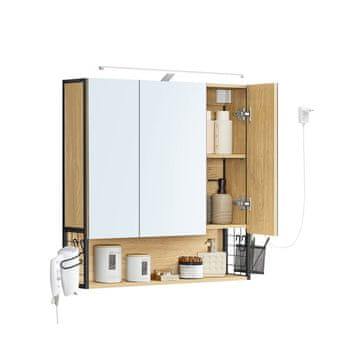 Songmics Kopalniško ogledalo z omarico 14.5x70x70 cm rjavo