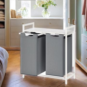 Songmics Košara za perilo z 2 predeloma 73x33x72 cm bela