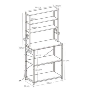 Songmics Kuhinjska polica 40x80x167 cm rjava