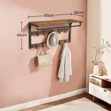Songmics Stenski obešalnik za plašče 30x80x42 cm rjav