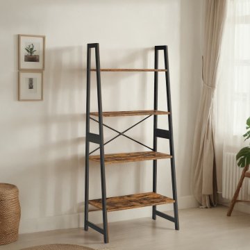 Songmics Knjižna polica z lestvijo 63x34x137 cm rjava