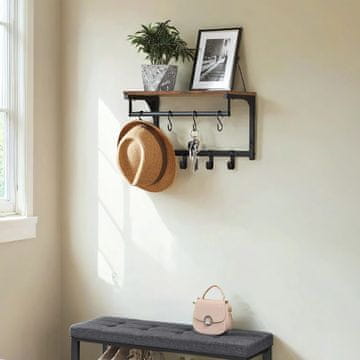 Songmics Stenski obešalnik za plašče 40x24x24 cm rjav