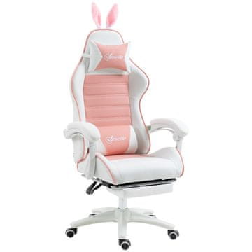 Homestar Ergonomski igralni stol z ledveno oporo in naslonjalom za noge, 65x63x136 cm, roza