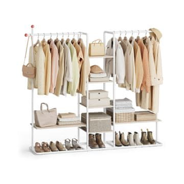 Songmics Oblekalni regal 6 polic 2 obešalni drogovi 33.8x163.6x175.3 cm bež