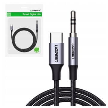 Ugreen stereo avdio kabel AUX 3,5 mm mini priključek - USB tip C za telefon, tablico, 1 m, črne barve (CM450 20192)