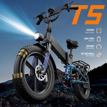 UNBRANDED URLIFE T5 zložljivo električno fatbike kolo 20 × 4", 750 W, baterija 48 V 13 Ah, hitrost do 45 km/h in doseg do 80 km
