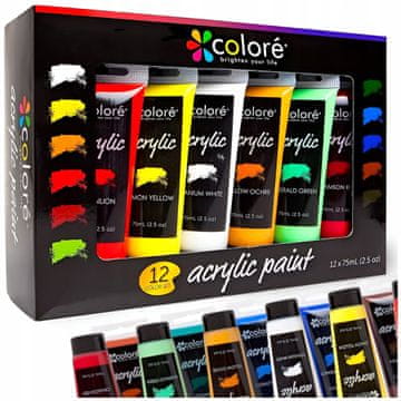 AKRILNE BARVE V TUBI PROFESIONALNI KOMPLET AKRILNIH BARV 12x75 ML