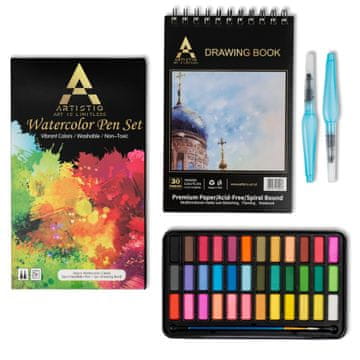 KOMPLET AKVARELNIH BARV 40 V 1, 36 BARV + BLOK A5 + ČOPIČI